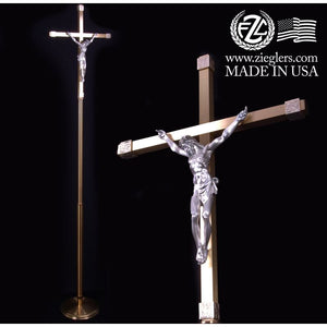 Processional Cross with Base | Brass | Silver Corpus Nodes | Ziegler