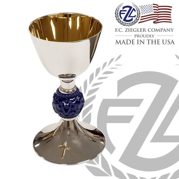 Chalice Paten | 12-Oz | Brass | Silver Plate | Blue Node Accent | 458 | USA