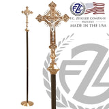 Processional Crucifix | 88” | Brass | Budded Cross | Staff Base | 2910 | USA