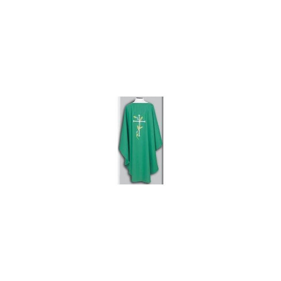 Beau Veste 871 Cross Design - Chasuble  Kelly Green  Embroidered Front and Back (A)