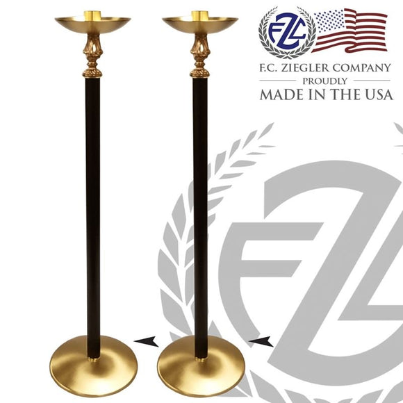 Processional Candlestick | 39” | Brass | Accent Node | Staff Base | 2912 | USA