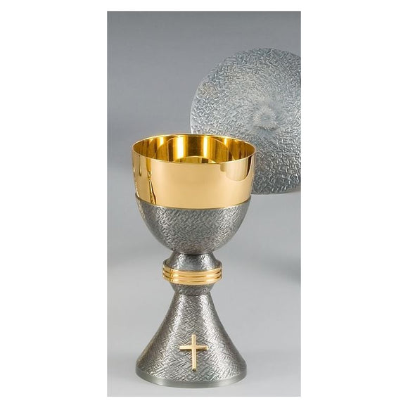 Ziegler Style 795 Chalice and Paten Hammered Silver Oxidized with Gold Polished Access Finish