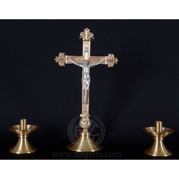 Ziegler | Altar Crucifix and Candlestick Set | Satin Bronze | Style