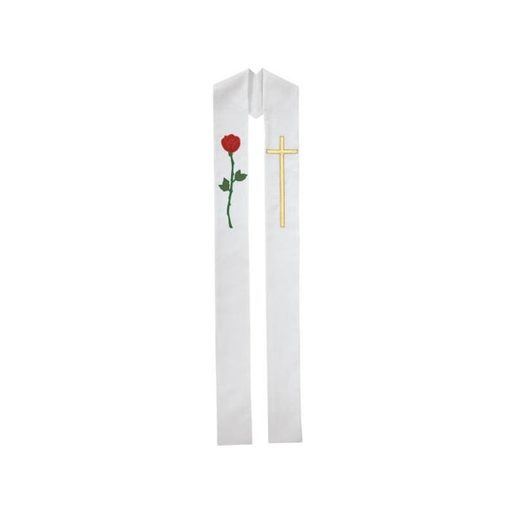 69909A Stole - Rose and Cross  White (Pictured)